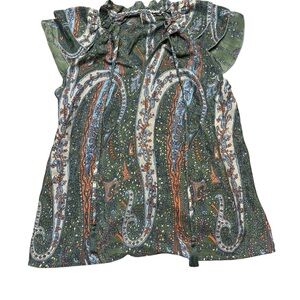 🌿 Perry Walker Collective‎ Varina Silk Blend Top 💚 Paisley Boho Blouse S ✨